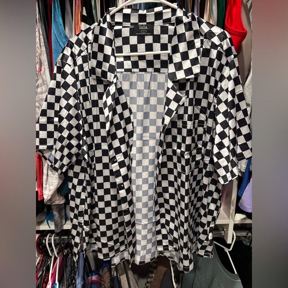 Dressed in lala black and white check top NWT large oversized